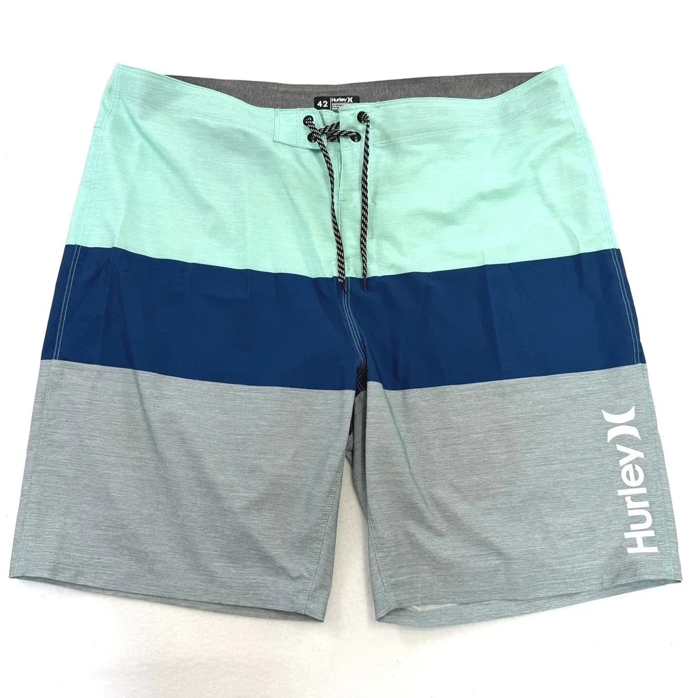 Hurley Mens Colorblock Board Shorts Blue Green Grey Swim Trunks Size 42